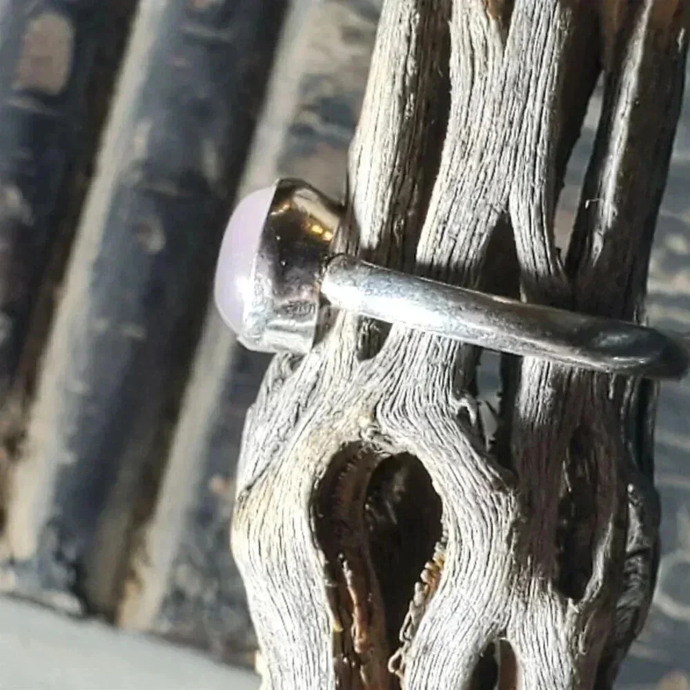 Artisan India Rose Quartz 925 Sterling Silver Plated Gemstone Ring Size 7